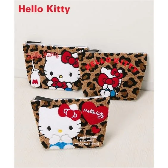 バッグ(鞄) ハローキティ HelloKitty サンリオ さがら刺繍 さがらポーチ キャラクター フラットポーチ 小物入れ キティポーチ ヒョウ柄 (アクアカルダ)