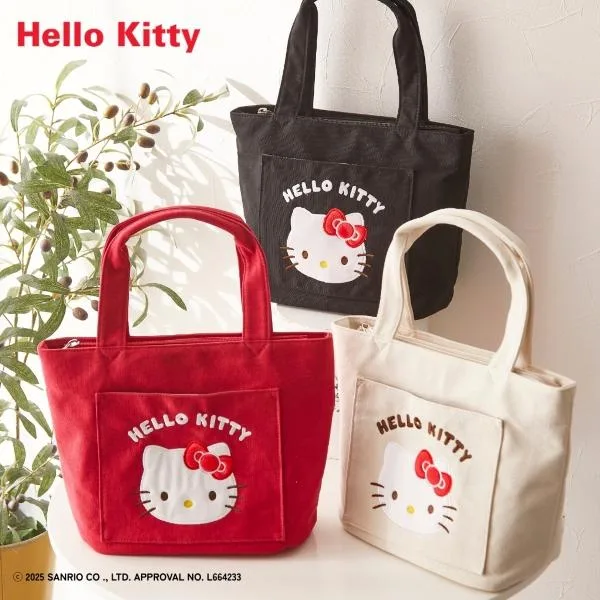 バッグ(鞄) Hello Kitty ハローキティ キティ 11ポケット シンプル キャンバス ランチトート 手提げ ランチバッグ 散歩 キャラクター サンリオ (アクアカルダ)