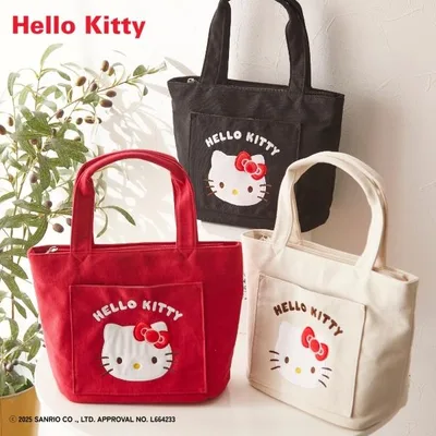 バッグ(鞄) Hello Kitty ハローキティ キティ 11ポケット シンプル キャンバス ランチトート 手提げ ランチバッグ 散歩 キャラクター サンリオ (アクアカルダ)