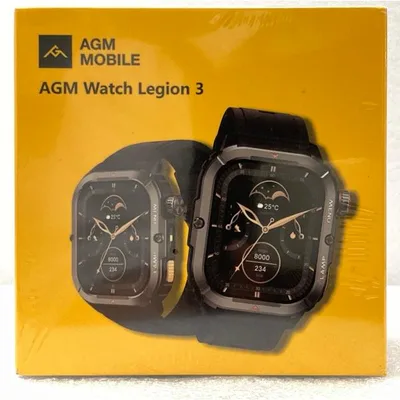 中古未使用品 スマートウォッチ AGM MOBILE AGM Watch Legion 3ブラック AMOLED/MIL-STD-810H/Bluetooth通話/心拍数モニター/5AM防水/LEDフラッシュライト