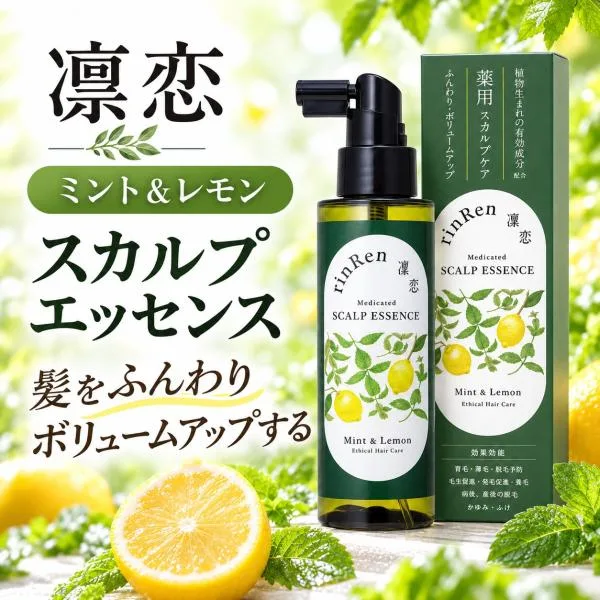 凜恋 リンレン 薬用 スカルプエッセンス ミント & レモン 育毛剤 洗い流さない 無添加 ノンシリコン オーガニック 育毛 抜け毛 フケ rinRen