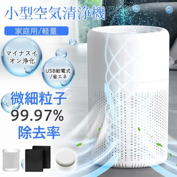 爆買 空気清浄機 小型 ハウスダスト USB給電 省エネ 脱臭 12畳 静音 フィルター ペット マイナスイオン ほこり アロマ カビ取り PM2.5