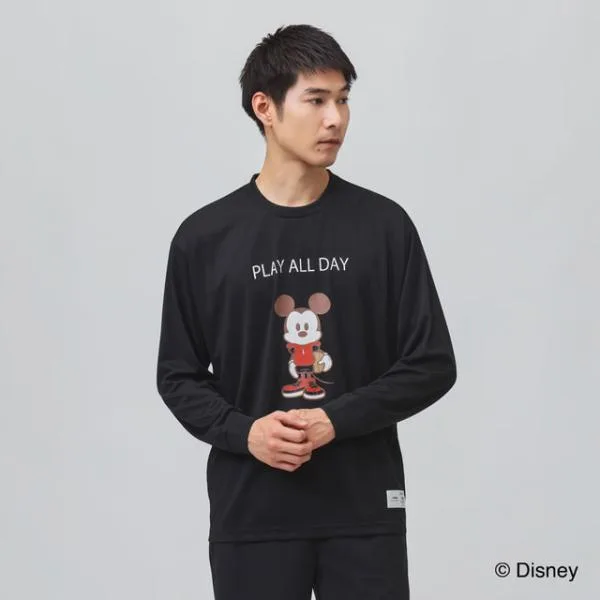 ディズニー メンズ レディス バスケットボール ロングTシャツ ミッキーマウス グラフィック長袖Tシャツ 吸水速乾/UPF50+ バスケットボールウェア Disney