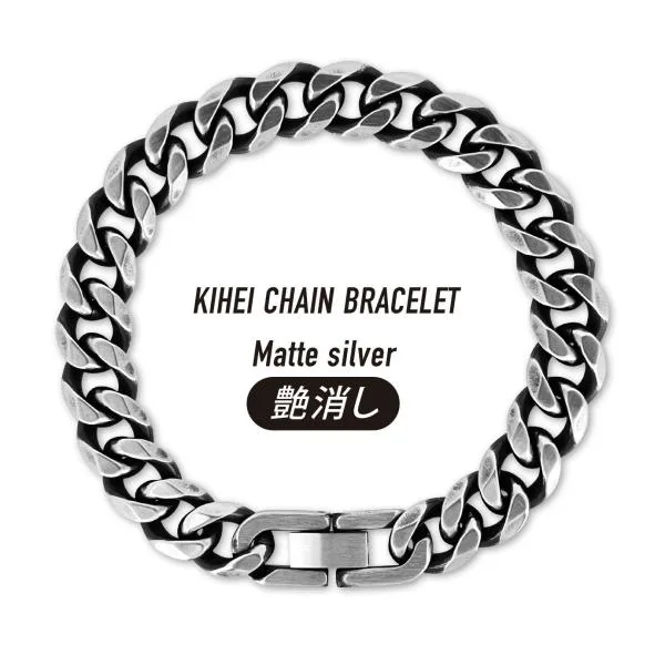 ブレスレット 喜平チェーン メンズ ステンレス 6面 艶消しシルバー マット 幅10mm 中折れ 爆買 送料込み