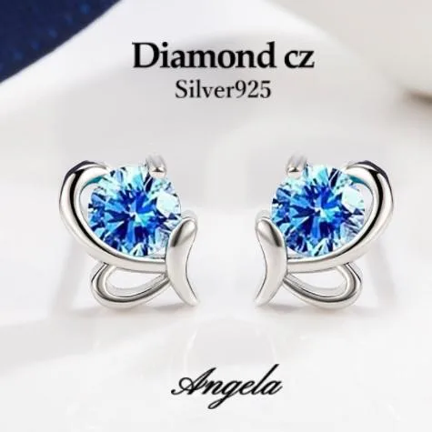 ピアス レディース ハート ブルー シルバー925 キュービックジルコニア スタッド 2個セット アレルギー対応 18金 アクセサリー 送料無料