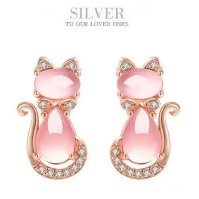 ピアス アレルギー対応 レディース 18K 猫 ネコ ねこ ピンク 水晶 18金 つけっぱなし シルバー925 スタッド 金属アレルギー対応