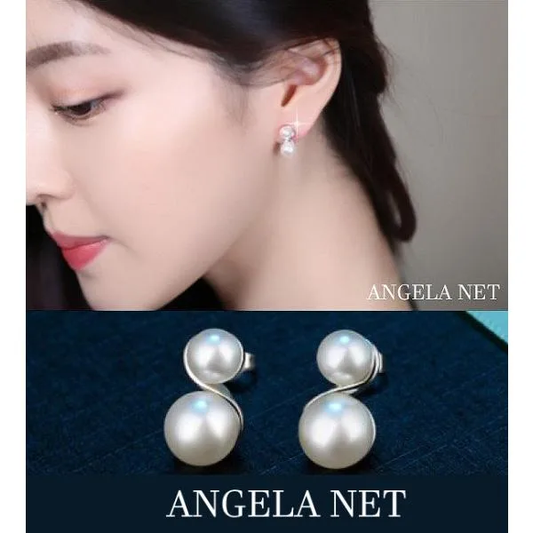 パールピアス レディース 8mm×6mm 上下ツインパール アレルギー対応 シルバー925 スタッドピアス 両耳2個セット