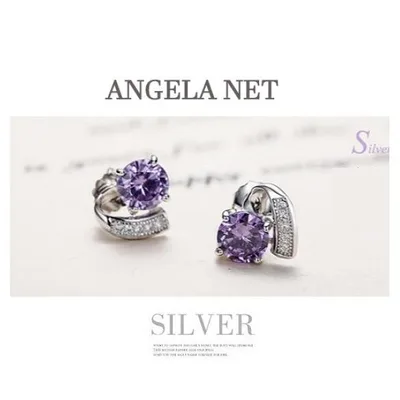 ピアス レディース SILVER パープル 紫 ジルコニア CZDiamond シルバー925 スタッドピアス アレルギー 両耳2個セット