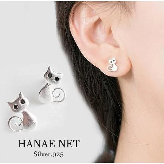 ピアス レディース SILVER アレルギー対応 猫のピアス ネコ 猫ちゃん つけっぱなし シルバー925 両耳2個セット