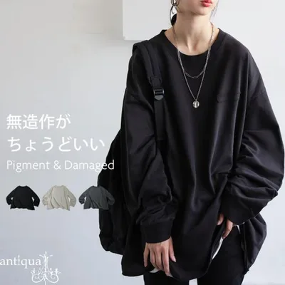 ピグメント加工 ロングTシャツ レディース トップス 綿100・再入荷 メール便不可
