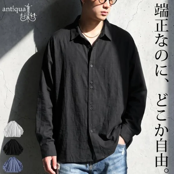 シャツ メンズ 長袖 レギュラーカラー ドルマン 送料無料 ・80ptメール便可