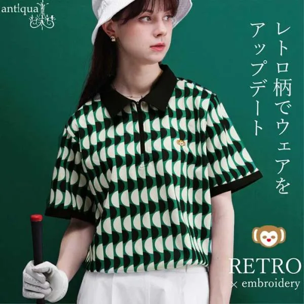 レトロ柄 トップス レディース ゴルフウェア 半袖 送料無料・再入荷 80ptメール便可