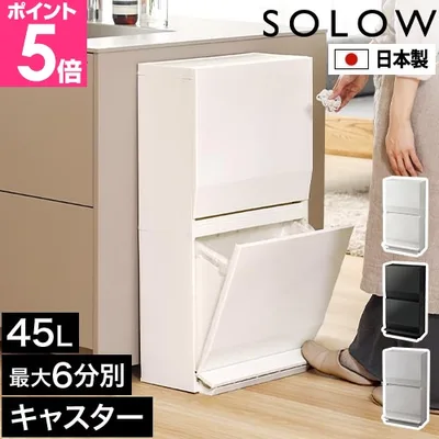 ソロウ 選べる特典 ゴミ箱 スリム 通路で使えるペダル分別ストッカー 2段 ペダル式ゴミ箱 ダストボックス 45リットル おしゃれ ふた付き 袋が見えない リビング