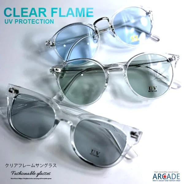 サングラス メンズ レディース ウェリントン ボストン アジアンフィット グラサン UVカット 紫外線カット 透明 縁 クリア/爆買