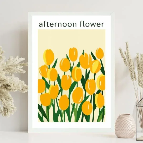 サラデママ 黄色 チューリップ アート ポスター AFTERNOON FLOWER A4サイズ 20×30cm ポスターのみ フレームなし