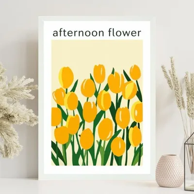 サラデママ 黄色 チューリップ アート ポスター AFTERNOON FLOWER A4サイズ 20×30cm ポスターのみ フレームなし
