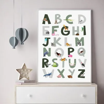 サラデママ アルファベット デザイン アート ポスター A4サイズ 21×30cm 動物イラスト 子供部屋装飾 フレーム別売