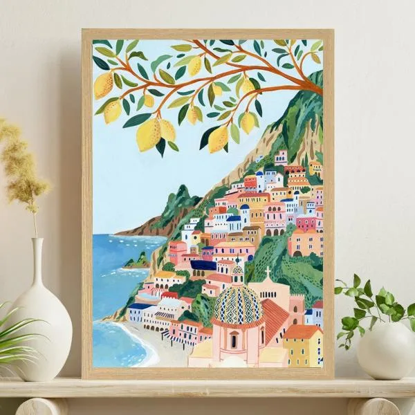 サラデママ イタリア アマルフィ 海岸 風景 イラスト アート ポスター A4サイズ 21×30cm ポスターのみ フレームなし
