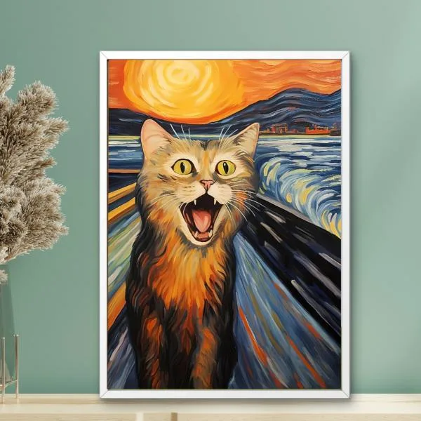 サラデママ ニャーの叫び 猫 油絵風 アート ポスター ムンク風 A4サイズ 21×30cm ポスターのみ フレームなし