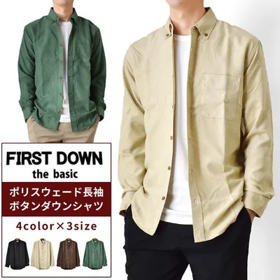 ファーストダウン thebasic 長袖シャツ ボタンダウンシャツ メンズ ポリスウェード 送料無料 通販Y