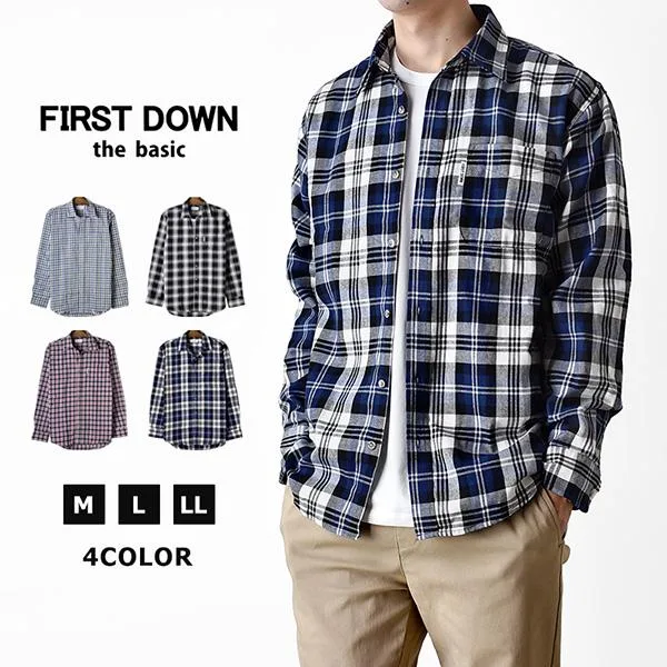 チェックシャツ 長袖 メンズ シャツ FIRSTDOWN thebasic 爆買 送料無料 通販YC