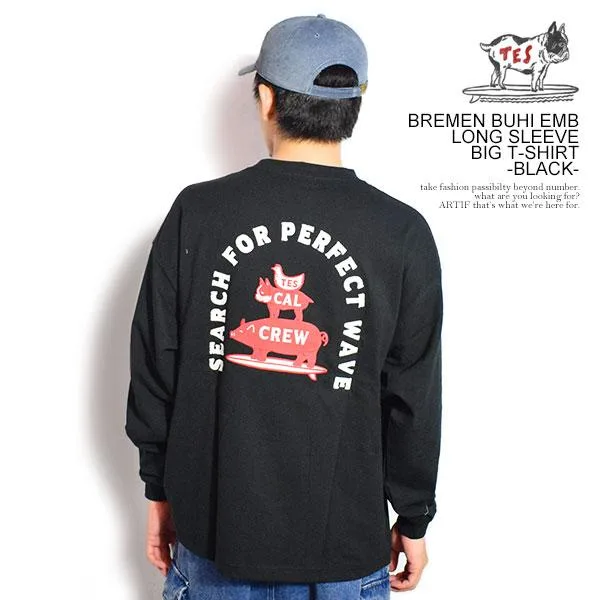 エンドレスサマー Tシャツ The Endless Summer TES BREMEN BUHI EMB LONG SLEEVE BIG T-SHIRT -BLACK- メンズ 長袖 ロンT