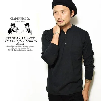 グラッドハンド 長袖Tシャツ GLAD HAND STANDARD HENLEY POCKET L/S T-SHIRTS -BLACK-