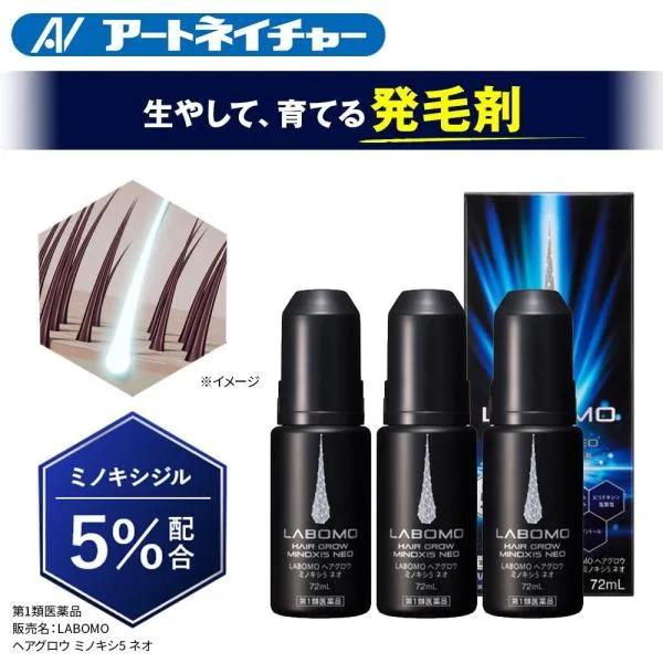 第1類医薬品 アートネイチャー 発毛剤 育毛剤 発毛促進 男性用 AGA ミノキシジル 5% 72mL 3本 抜け毛 予防 LABOMO ラボモ ヘアグロウ ミノキシ5 ネオ 超PayPay祭