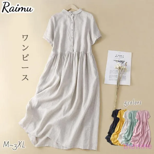 ワンピース シャツワンピース 半袖 夏 ロングワンピース シャツワンピ ワンピ ハイウエスト フレアワンピース カジュアル 涼しい 春 夏 ゆったり 柔らかい raimu