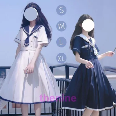 ワンピース チュニック ひざ丈 半袖 レトロ レトロ感 セーラー服風 森ガール セーラー服 女子高生 制服 セーラー襟付ワンピース 春 秋 マリン風 ひざ上丈