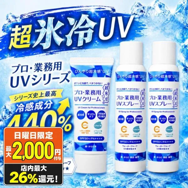 日焼け止め プロ業務用 3個セット UVクリーム1個&スプレー2個 超氷冷 50g SPF50+ PA++++ 瞬間ひんやり 敏感肌 顔・体 保湿 石鹸オフ ヤーマン 爆買