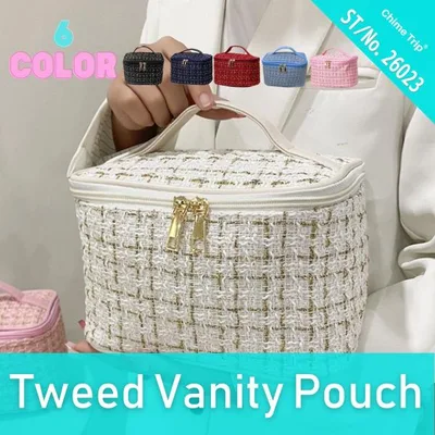 ポーチ バニティポーチ 化粧品 マルチポーチ 小物入れ トラベルポーチ 旅行 ツイード カラフル パステル モノトーン おしゃれ かわいい きれいめ