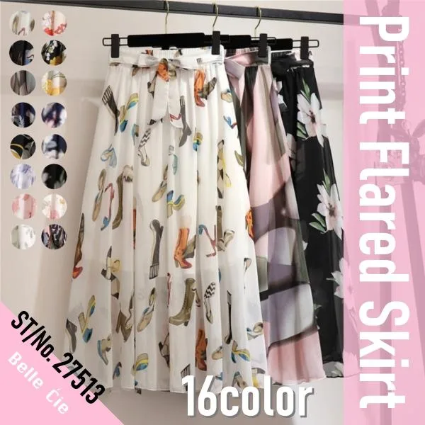 シフォンスカート ロング 花柄 フレア 秋服 レディース ふわふわ Aライン ふんわり かわいい お洒落 春秋 ボトムス