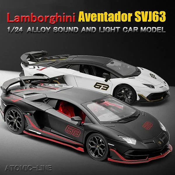 ランボルギーニ SVJ63 アヴェンタドール 1/24 ミニカー 全2色 ライト点滅 サウンド 合金モデル 模型 ジオラマ