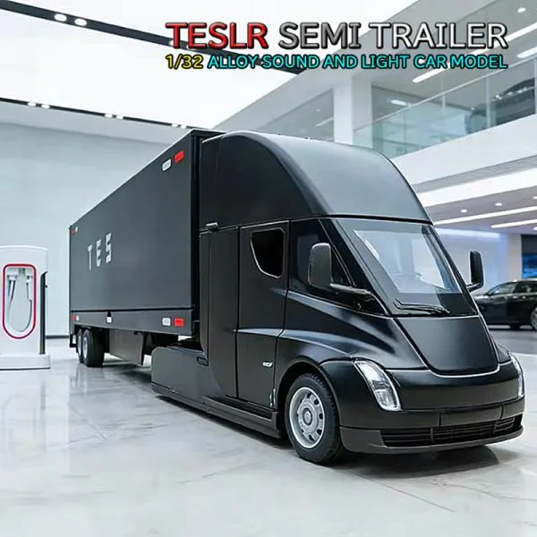 テスラ SEMI トレーラートラック 1/32 ミニカー 全2色 ライト点灯 モーターサウンド 合金モデル 模型 ジオラマ