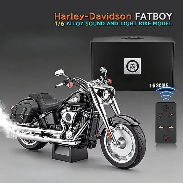 ハーレーダビッドソン ソフテイル FLFB ファットボーイ 1/6 ミニカー 全2色 USB充電式 ライト点灯 エンジンサウンド 蒸気噴射 117 合金モデル 模型 ジオラマ