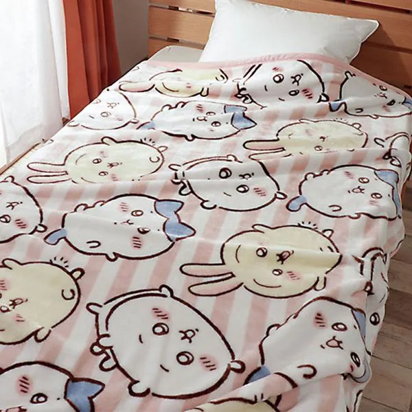 毛布 シングル ちいかわ ハチワレ うさぎ かわいい アニメ ちいかわ ストライプ 約140×200cm 冬ギフト ポイント利用