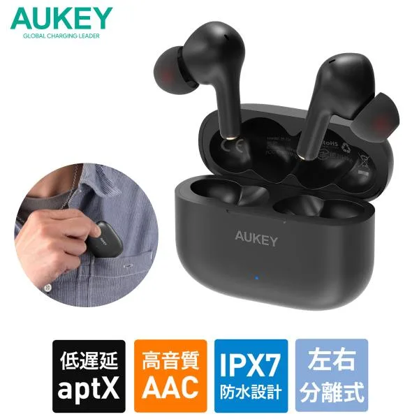 AUKEY ワイヤレスイヤホン bluetooth IPX7 防水 マイク付き ヘッドセット AAC aptX 高音質 左右分離 カナル型 ブラック EP-T27 オーキー