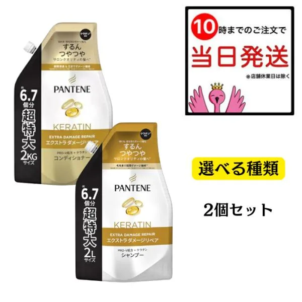 パンテーン エクストラダメージリペア シャンプー コンディショナー 詰め替え 2000ml 2000g 選べる種類 2個セット ケラチン PANTENE ダメージヘア 切れ毛 枝毛