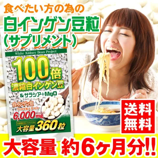 白いんげん豆 サプリ ダイエット サラシア +MgO(360粒) ファビノール 白インゲン サプリメント 送料無料
