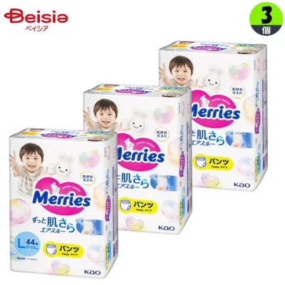 花王 メリーズパンツ エアスルー L44枚×3個 パンツタイプ まとめ買い 紙おむつ | メリーズ パンツ エアスルー L まとめ買い 紙おむつ お得 パック 出産祝い 赤