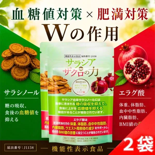 ダイエットサプリメント サラシノール エラグ酸 サラシア&ザクロの力 機能性表示食品 2袋セット