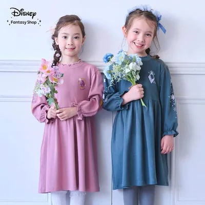 ワンピース キッズ ワンピ 子供服 ディズニー Disney キャラクター ラプンツェル エルサ 長袖 キッズワンピース 袖プリントデザイン おしゃれ