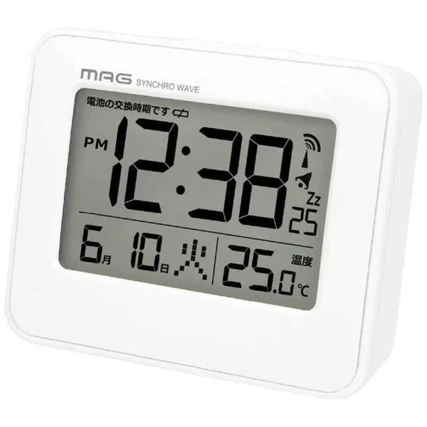 ノア精密 マグ T799WHZ 目覚まし時計 MAG デジタル 電波時計 ホワイトMAG