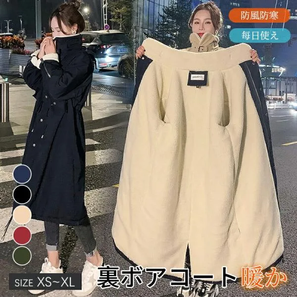 コート 裏ボア レディース ロング丈 モッズコート ジャケット 裏起毛 ロング丈コート ボア アウター ふわふわ もこもこ 冬 秋 ビッグシルエット 体型カバー