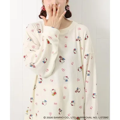 サンリオ キティ グッズ ルームウェア パジャマ レディース セットアップ 上下 長袖 薄手 かわいい ギフト ハローキティワッフルルームウェア上下セット