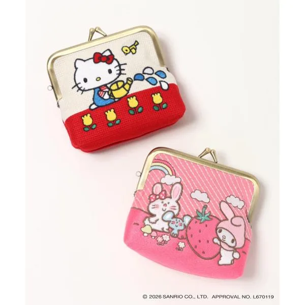 サンリオキャラクターズ たたみ刺繍 ミニがま口ポーチ ハローキティ バニー&マッティ マイメロ コスメポーチ 化粧ポーチ カード 財布 小銭入れ 小物入れ ギフト