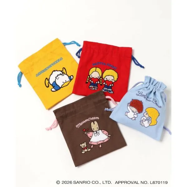 サンリオ レトロ 巾着 ポーチ サガラ刺繍 もこもこ 小物入れ コスメポーチ パティ&ジミー キキララ マロンクリーム ペックル マイメロディ けろっぴ プレゼント