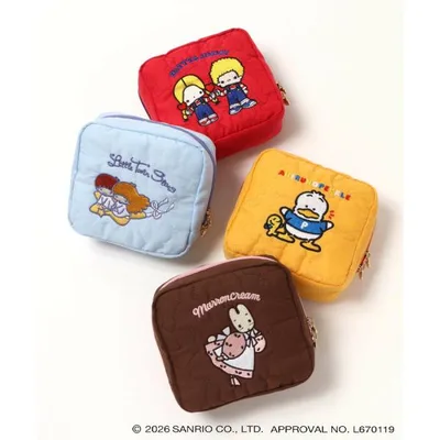 サンリオ レトロ キルティングポーチ 刺繍 大容量 化粧ポーチ コスメ 小物入れ キャラクター パティ&ジミー キキララ マロンクリーム ペックル プレゼント