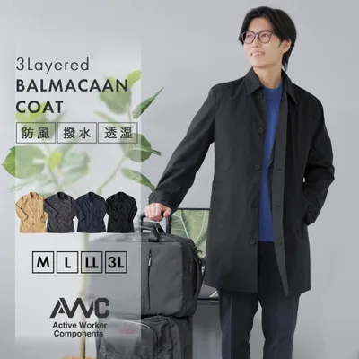 ステンカラーコート メンズ コート ビジネス バルカラー 薄手 春 通勤 50代 アウター ハーフ 立ち襟 カジュアル 防風 撥水 花粉 透湿 30代 40代 AWC 爆買